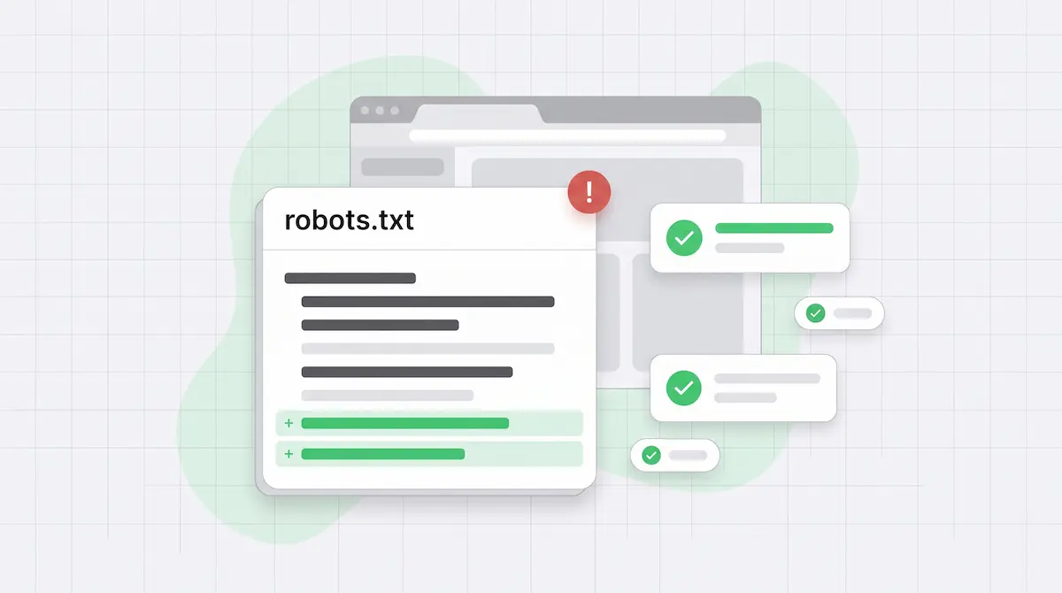 Monitoring panel showing a robots.txt file with two newly added lines flagged by a warning